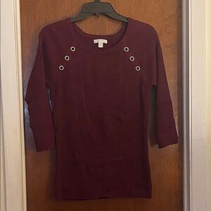 New York & Company Maroon Top with Grommet Detail